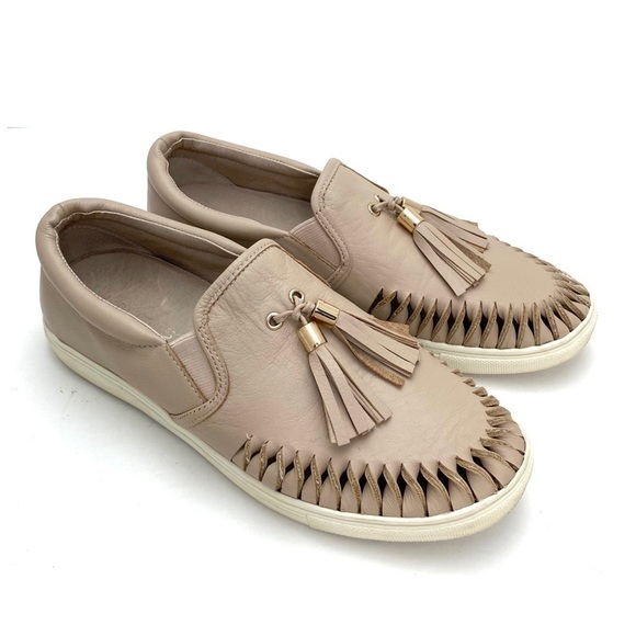 J/SLIDES Nyc AZTEC Leather Fringe Wrapped Tassel Slip on Shoes in National Beige - Picture 4 of 11